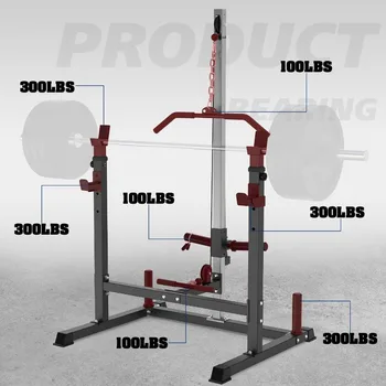 Power Rack with LAT Pulldown Pulley System Adjustable MultiFunctional Squat Rack Power Cage with JHooks Home Gym 5