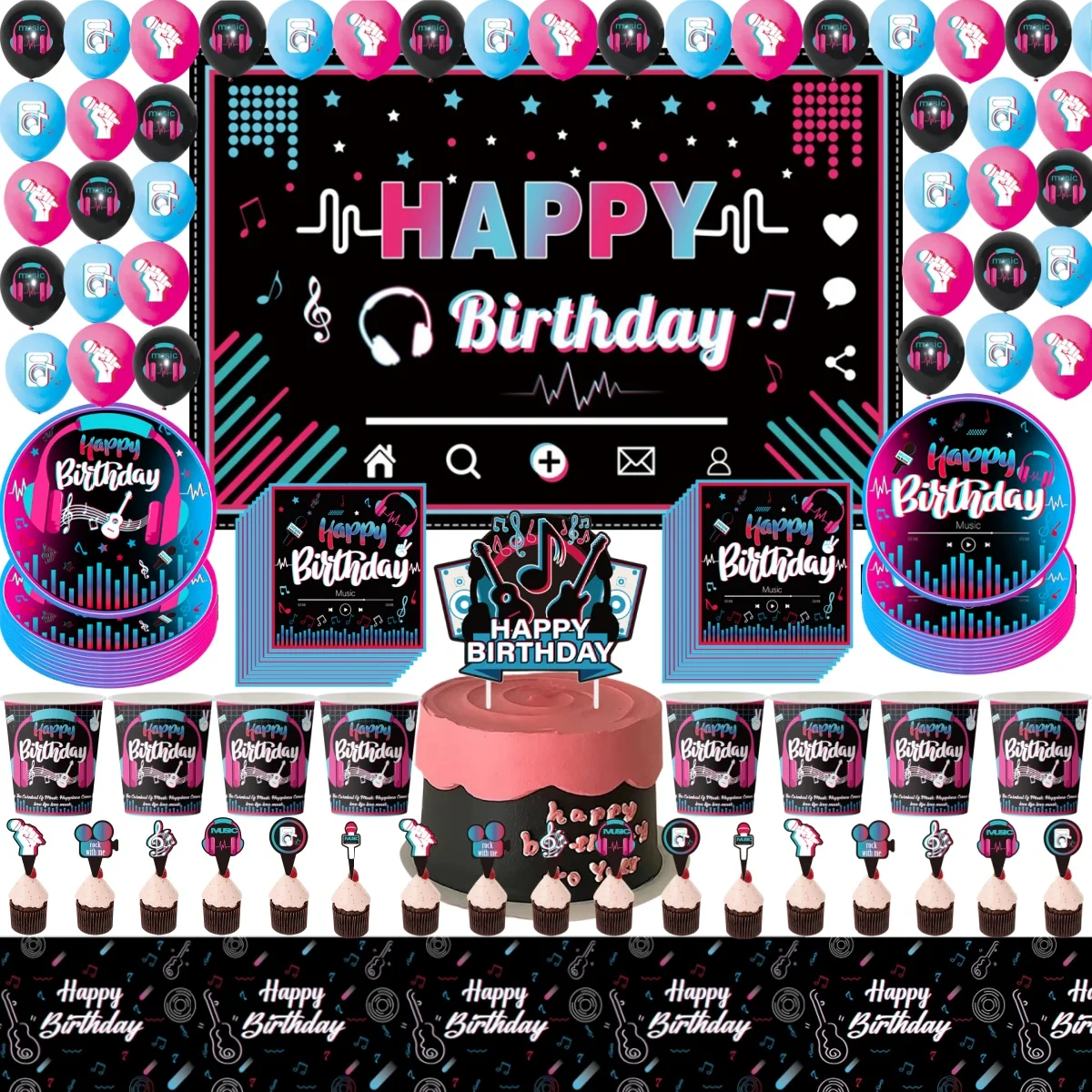 Hot Tik Music Birthday Decoration Karaoke Disposable Tableware Tablecloth Plate Cup Balloon Baby Shower Kid Adult Party Supplies bat man birthday party decoration disposable tableware tablecloth cup plate superhero balloons baby shower boys party supplies