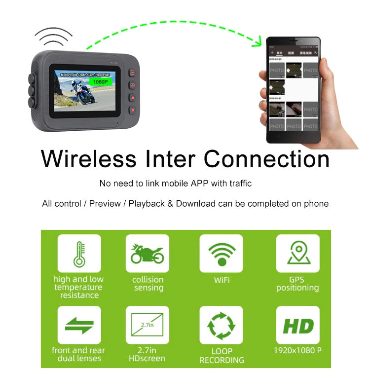 인기 판매 2.7인치 풀 HD 1080P 전후방 모토 대시캠 오토바이용 후방 카메라 DVR