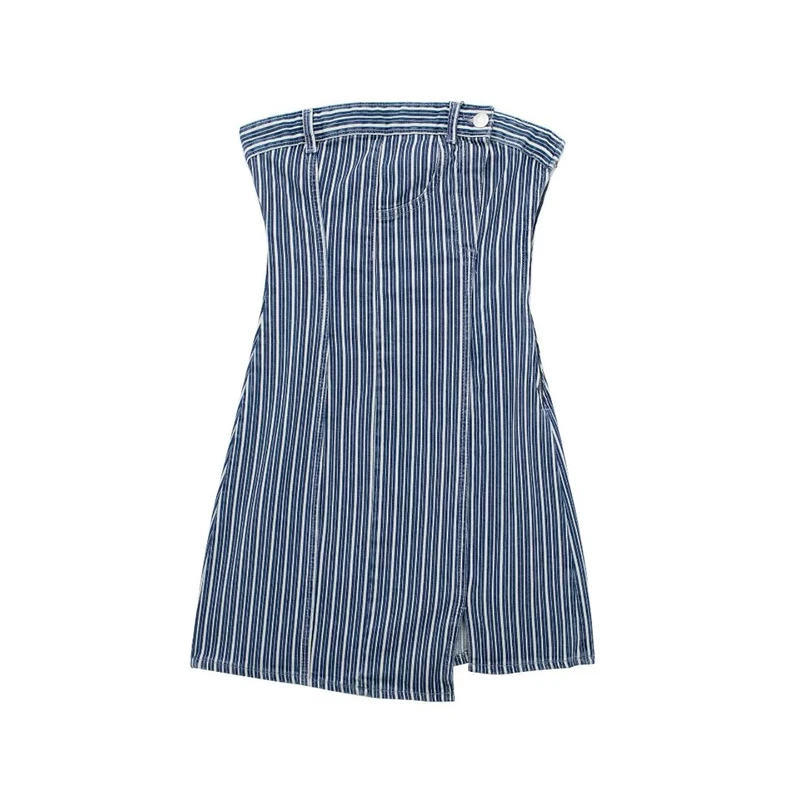 

One-neck asymmetrical denim tube top dress short off-the-shoulder slim-fit striped sexy skirt