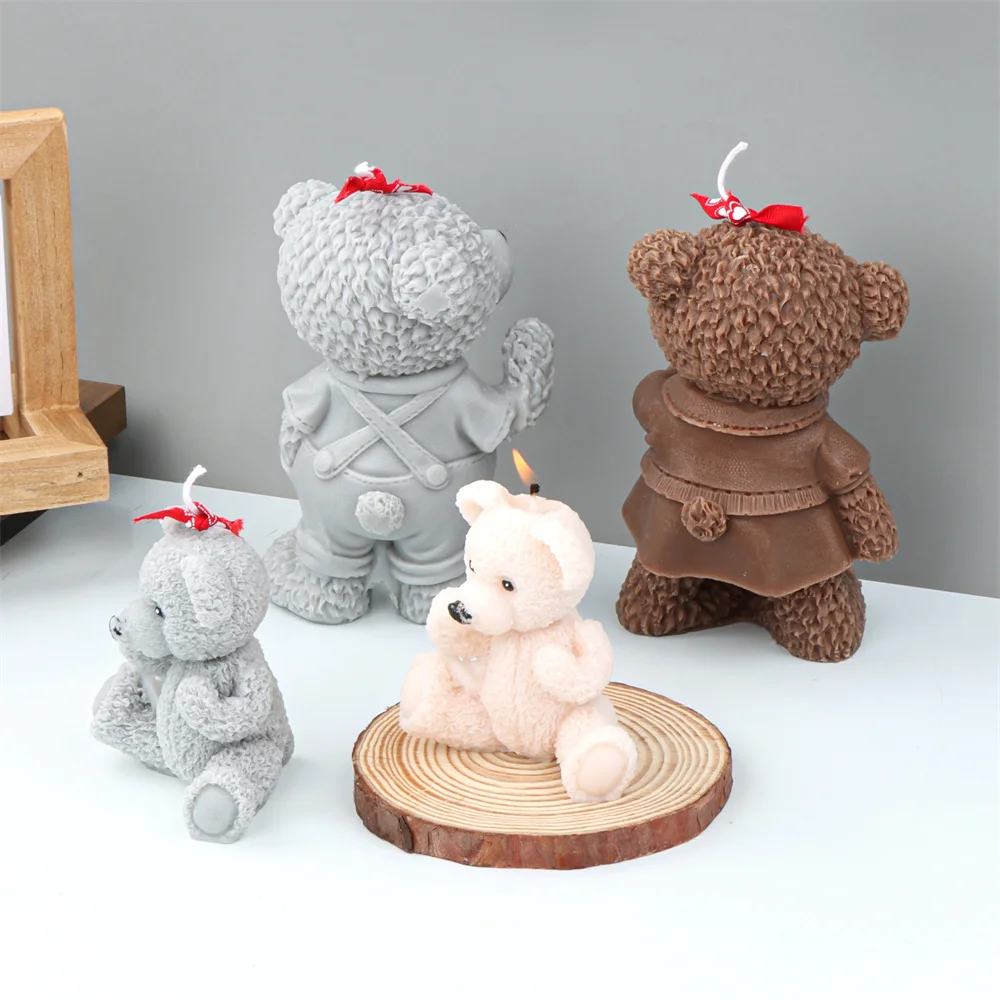 Description Picture 4 of itemFamily Teddy Bear Silicone Mold Craft Scented Candle Soap Plaster Bowtie Bear Family 3D Bears Animal decora