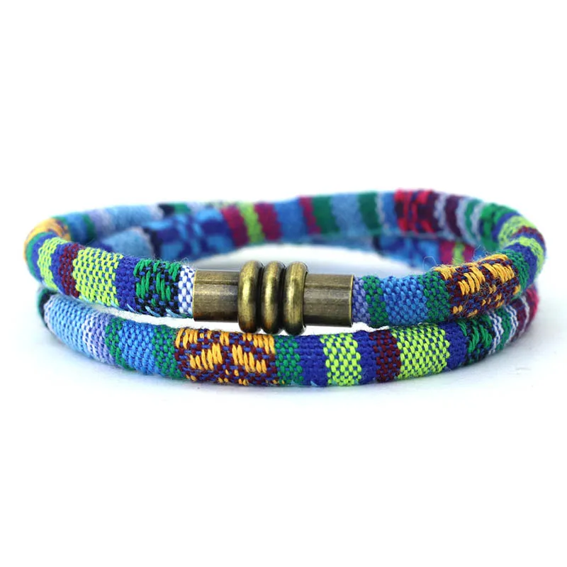 Tibetan Symbol Cord Chain Bracelet with Magnetic Clasp