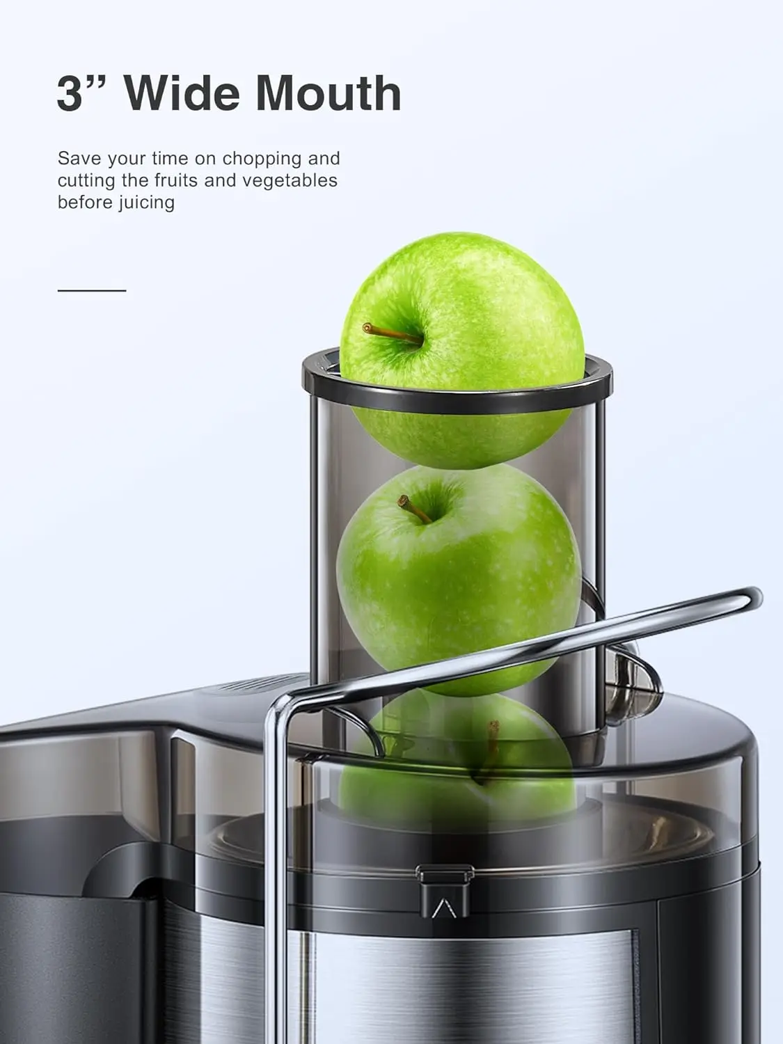 Qcen Juicer Machine, 800W Centrifugal Juicer Extractor with Wide Mouth 3” Feed Chute for Fruit Vegetable, Easy to Clean, Stainle 3