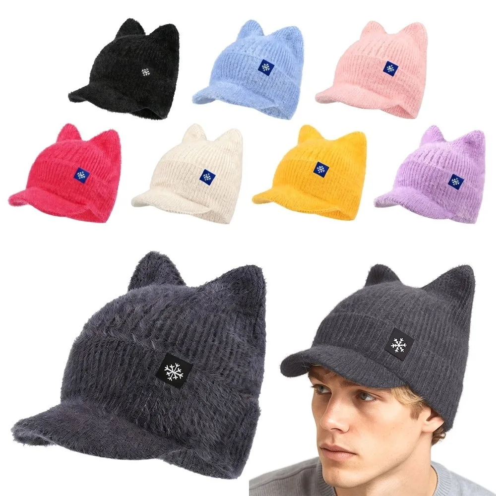 Acrylic Faux Fur Winter Cat Ear Knitted Hat