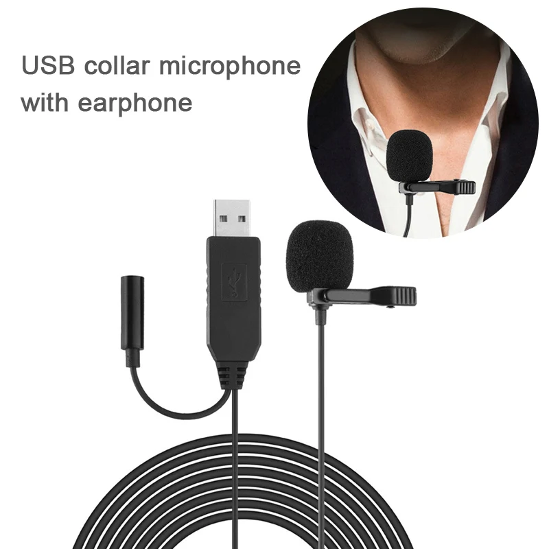 

Mini USB Microphone with Headphone Jack for Portable Clip-on Lapel Microphone for Android Smartphone DSLR Camera PC Laptops