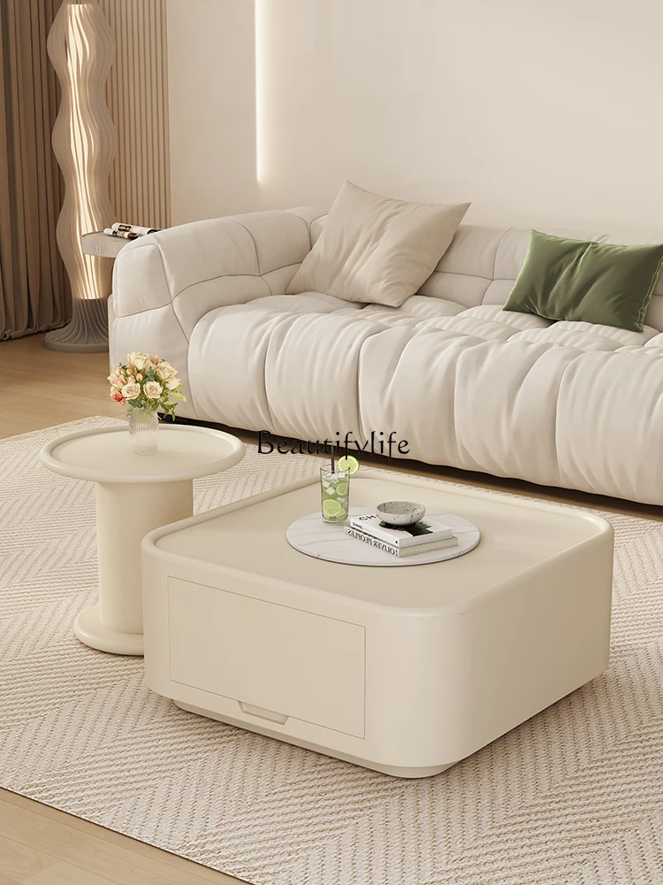 

French Cream Style Stone Plate Coffee Table High-Grade Storage Modern Simple Coffee Table Sets