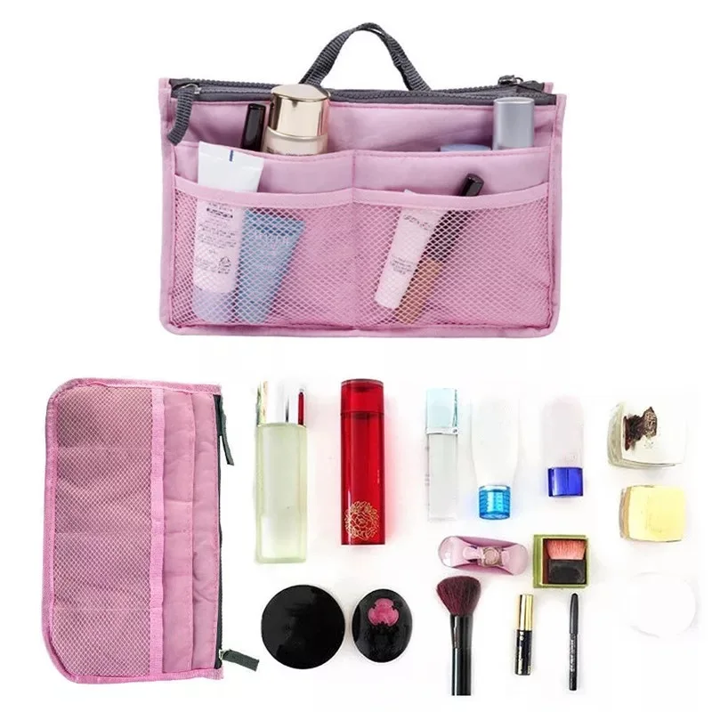 Nylon Cosmetic Bags for Women Tote Insert Double Zipper Makeup Bag Toiletries Storage Bag Girl Outdoors Travel Make Up Organizer,makeup organizer,cosmetic bag,cosmetic storage bag,toiletry bag,makeup bag,cosmetic case,purse organizer insert