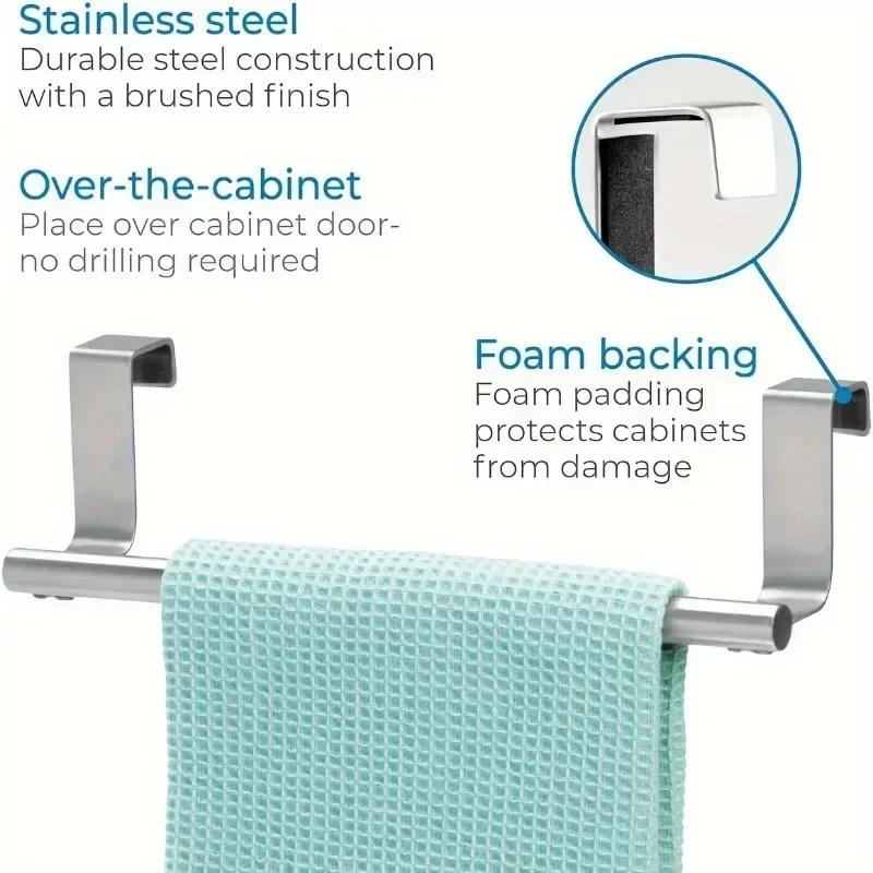 No Drill Shelf Bathroom Towel Rack Kitchen Towel Bar Hanging Holder Stainless Steel Bathroom Kitchen Cabinet Rag Rack