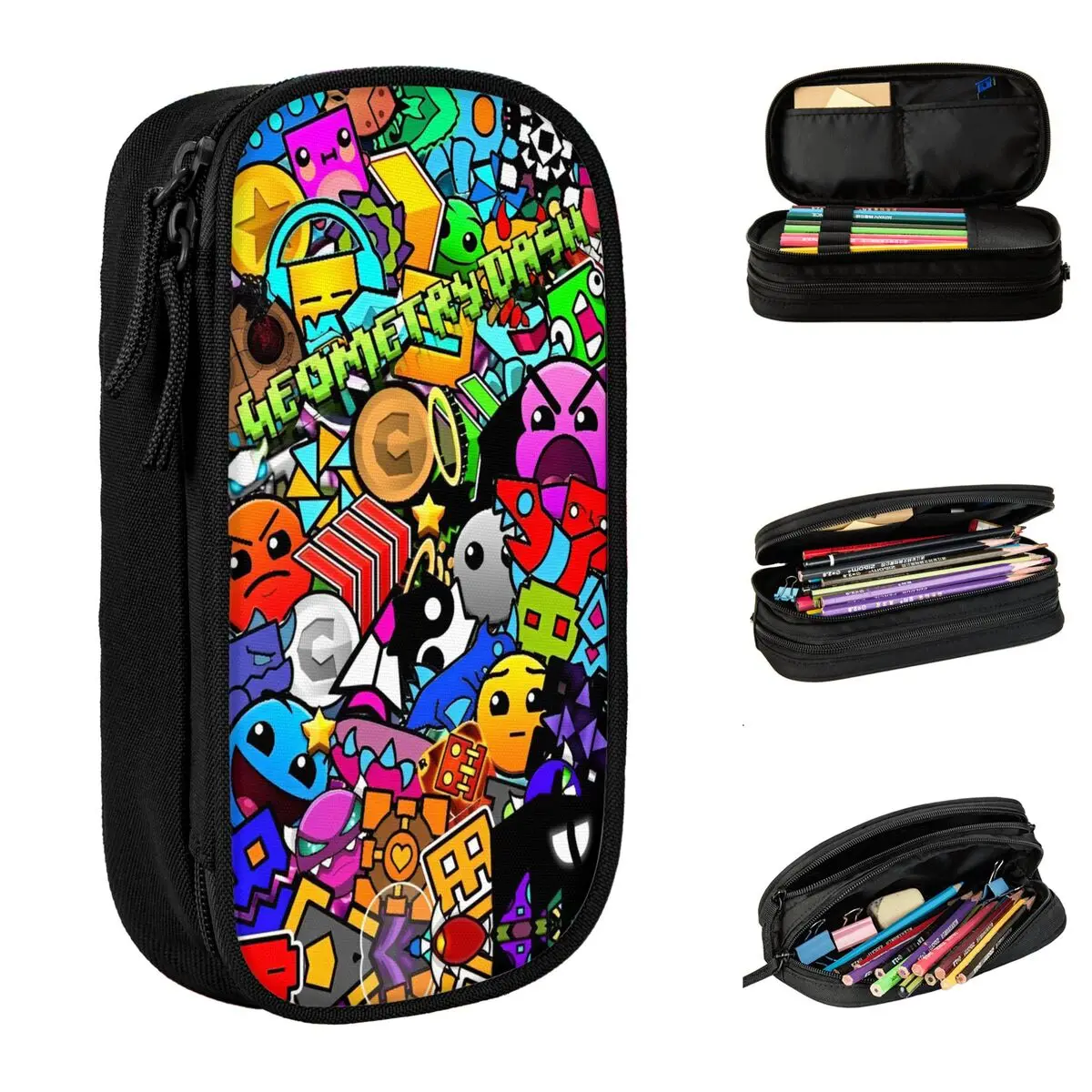 Geometry Dash Video Game Pencil Case Geometric Dash Pencilcases Pen Box for Girls Boys Big Capacity Bag Supplies Stationery