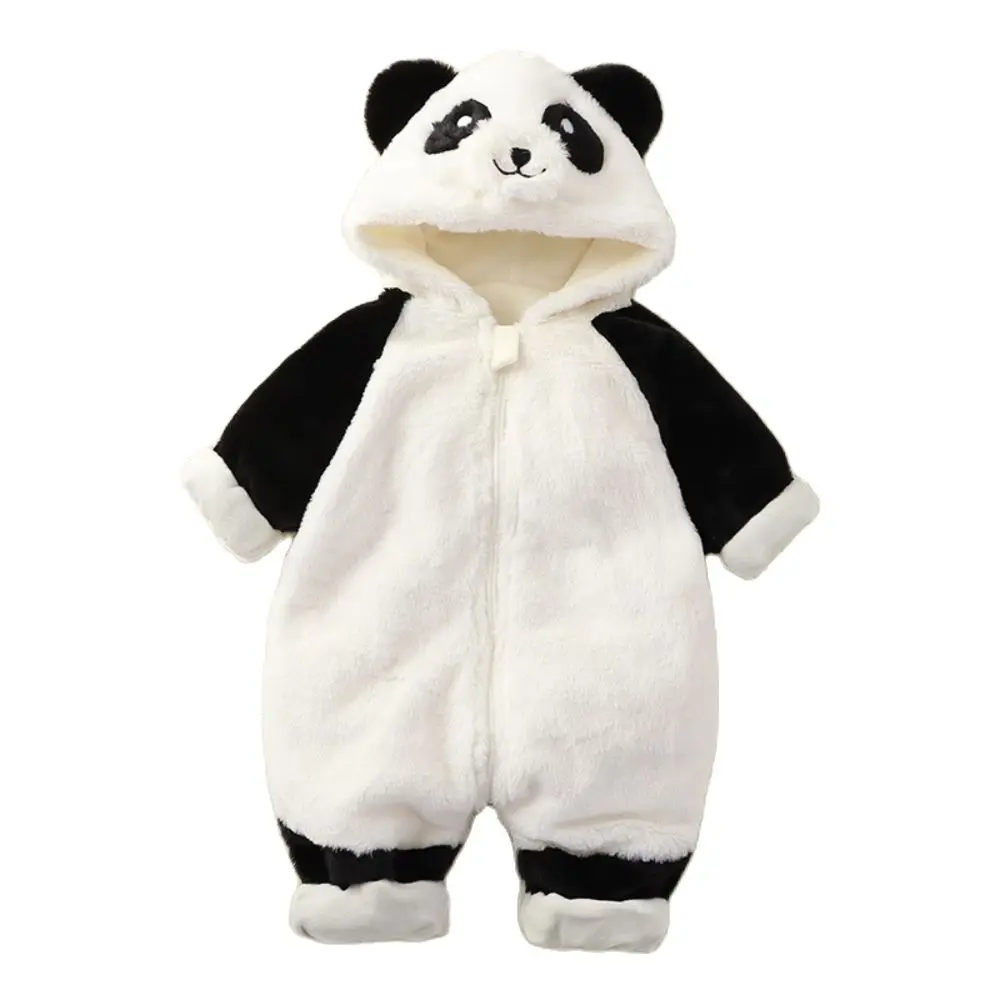 

2023 Unisex Baby Clothes Snowsuit Infant Cute Cartoon Panda Hooded Winter Coat Warm Flannel Lining Romper for Boys Girls