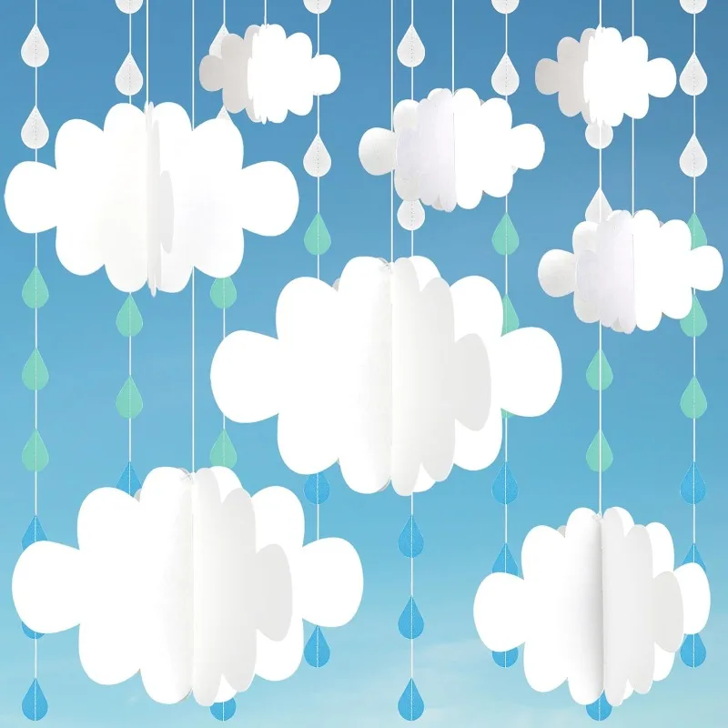 16Pcs 3D Cloud Decoration White Hanging Clouds E Raindrop Per Soffitto Cloud Party Decor Cloud Ornaments Hanging Soffitto Decor