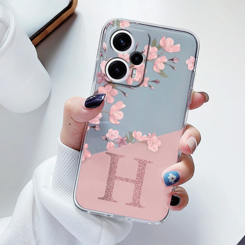 Floral Clear Initial Phone Case with Shockproof Protection - Soft TPU Cover
