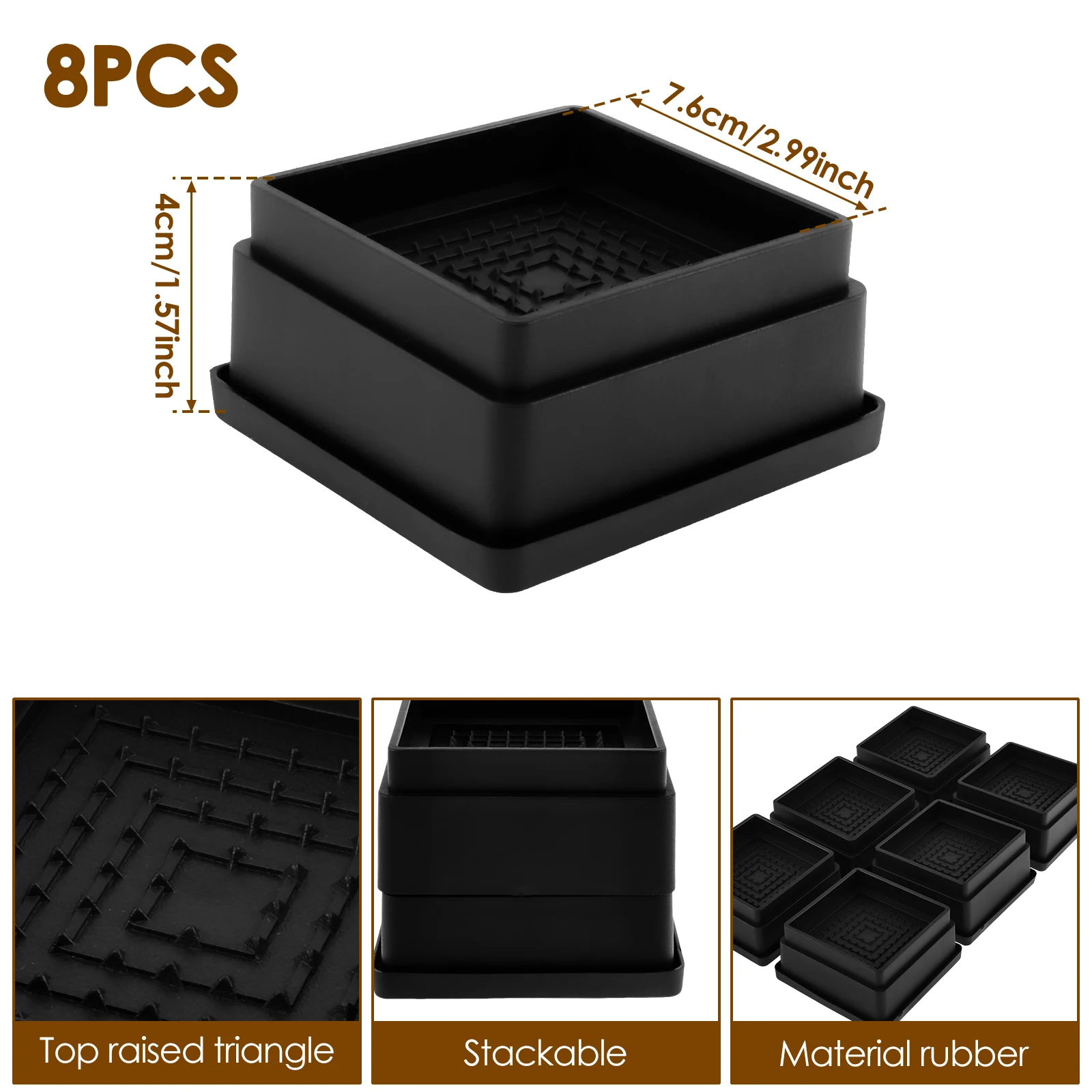 Heavy Duty Rubber Furniture Riser Blocks - Anti-Slip Sofa and Cabinet Leg Lifts