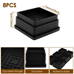 Heavy Duty Rubber Furniture Riser Blocks - Anti - Slip Sofa and Cabinet Leg Lifts (8pcs 1inch square)