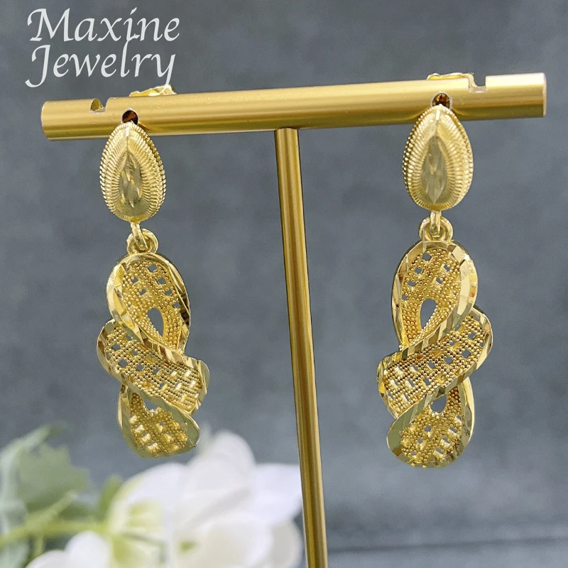 18K Gold Plated Jewelry Set for Women Fashion Necklace Earrings Eardrop Dubai Trendy Female Luxury Retro Wedding Party Gifts - 3