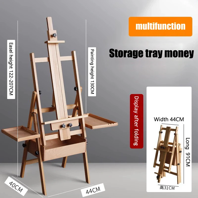 Art special beech drawer easel foldable storage sketch painting box flat/vertical dual easel advertising display stand