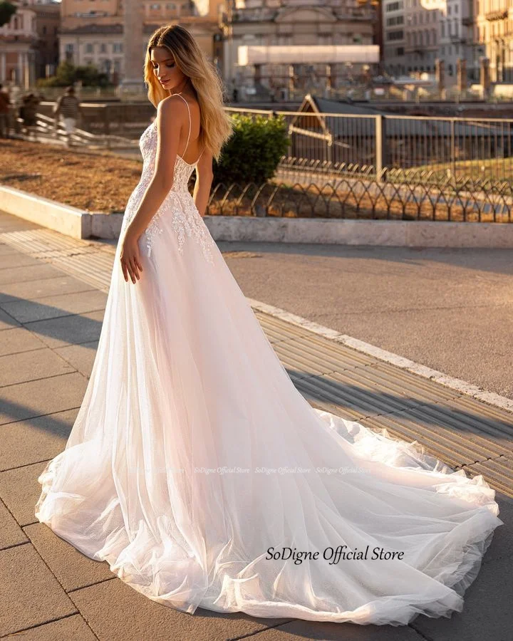 SoDigne A-line Appliques Wedding Dresses Sweetheart Sleeveless Tulle Bride Gowns Split Long Women Bridal Dress robe de mariée 14 S77ce395e17554c8294b0a37062b70f65u