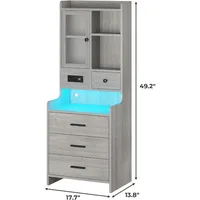 Grey Nightstand Set of 2 with Charging Station,49.2" LED Night Stand for Bedroom,Tall Bedside Table with Bookshelf and Drawers, 2