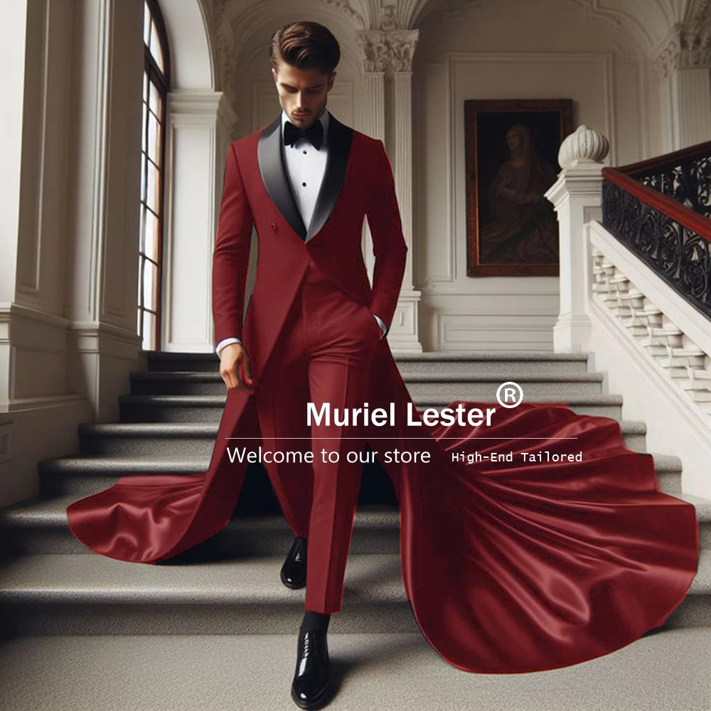 Elegant Groom Wedding Suit Fit Black Shawl Lapel Coat Long Trousers 2 Pieces Men's Tuxedos Formal Party Prom Blazers Customized 4