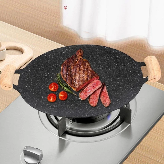 30cm Cast Iron Frying Pan Flat Round Barbecue Plate Outdoor