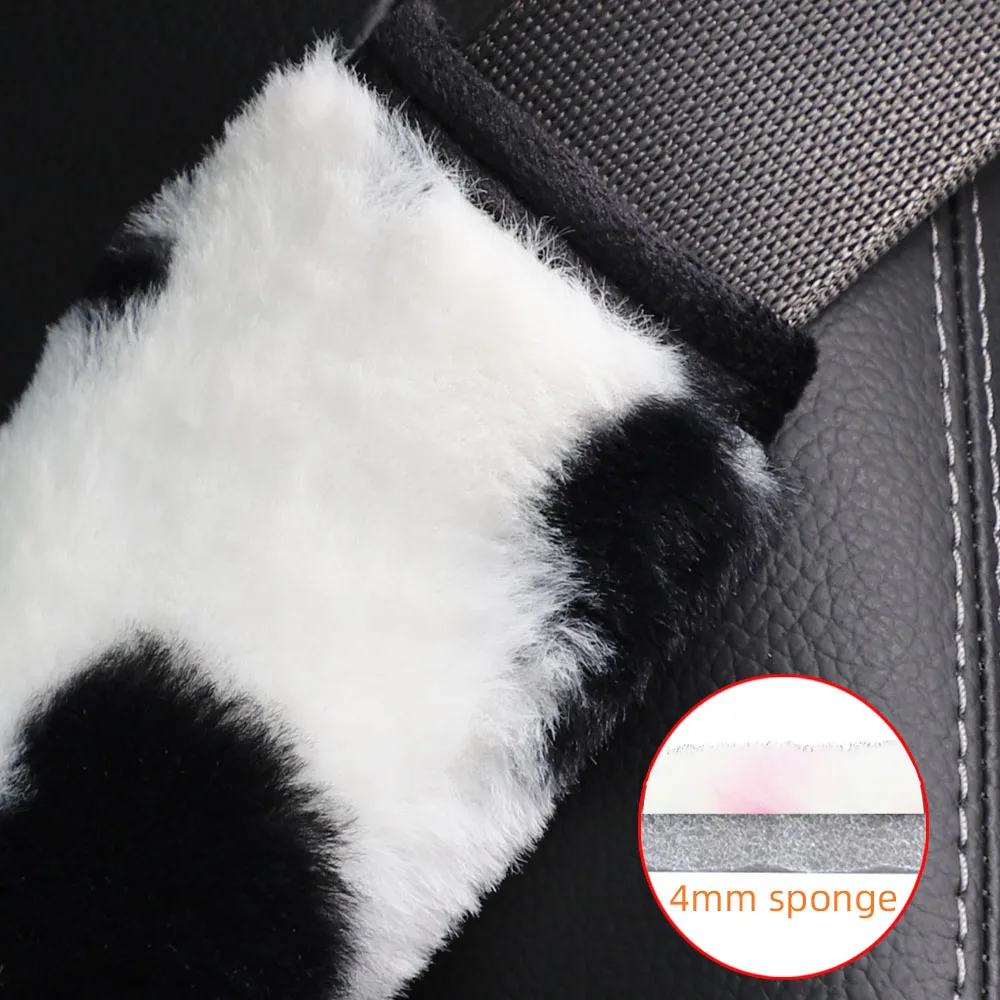겨울용 따뜻한 핸드페인팅 소가죽 플러시 자동차 어깨 커버 안전벨트 장식 여성용 자동차 액세서리