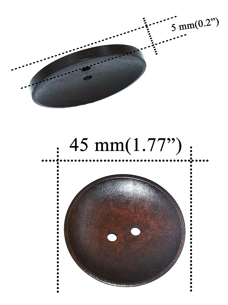Dark Brown Big Natural Wood Round Bowl Wooden Buttons, Sewing Scrapbooking, Handmade Overcoat, 2 Holes, 3PCs, 6PCs, 10PCs, 45mm 2