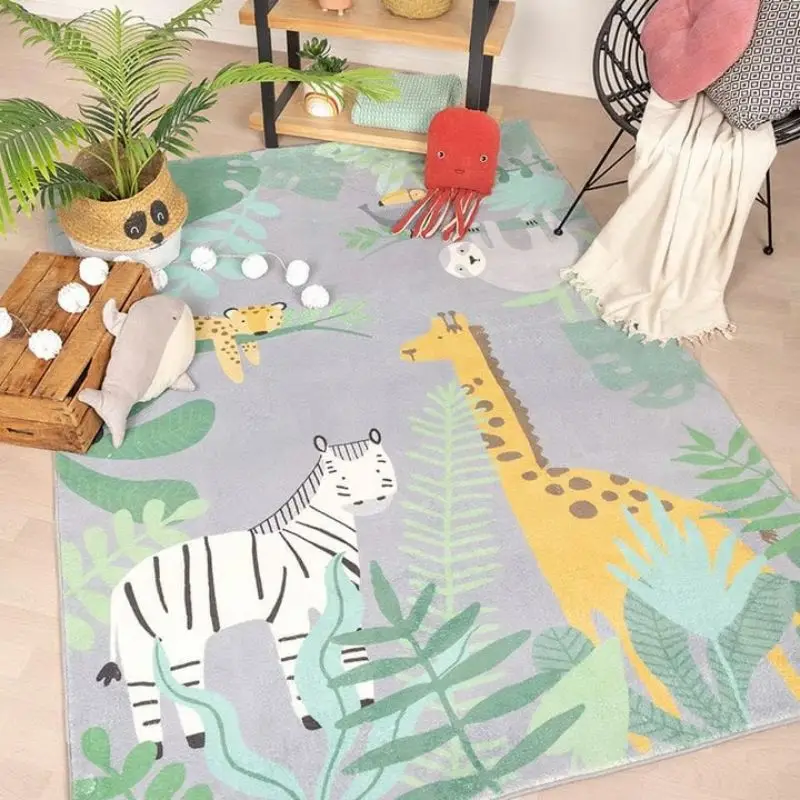 

Wildlife Hairy Nursery Play Mat For Children Giraffe Leopard Zebra Fluffy Carpet For Living Room Animal Plush Kids Bedroom Rugs
