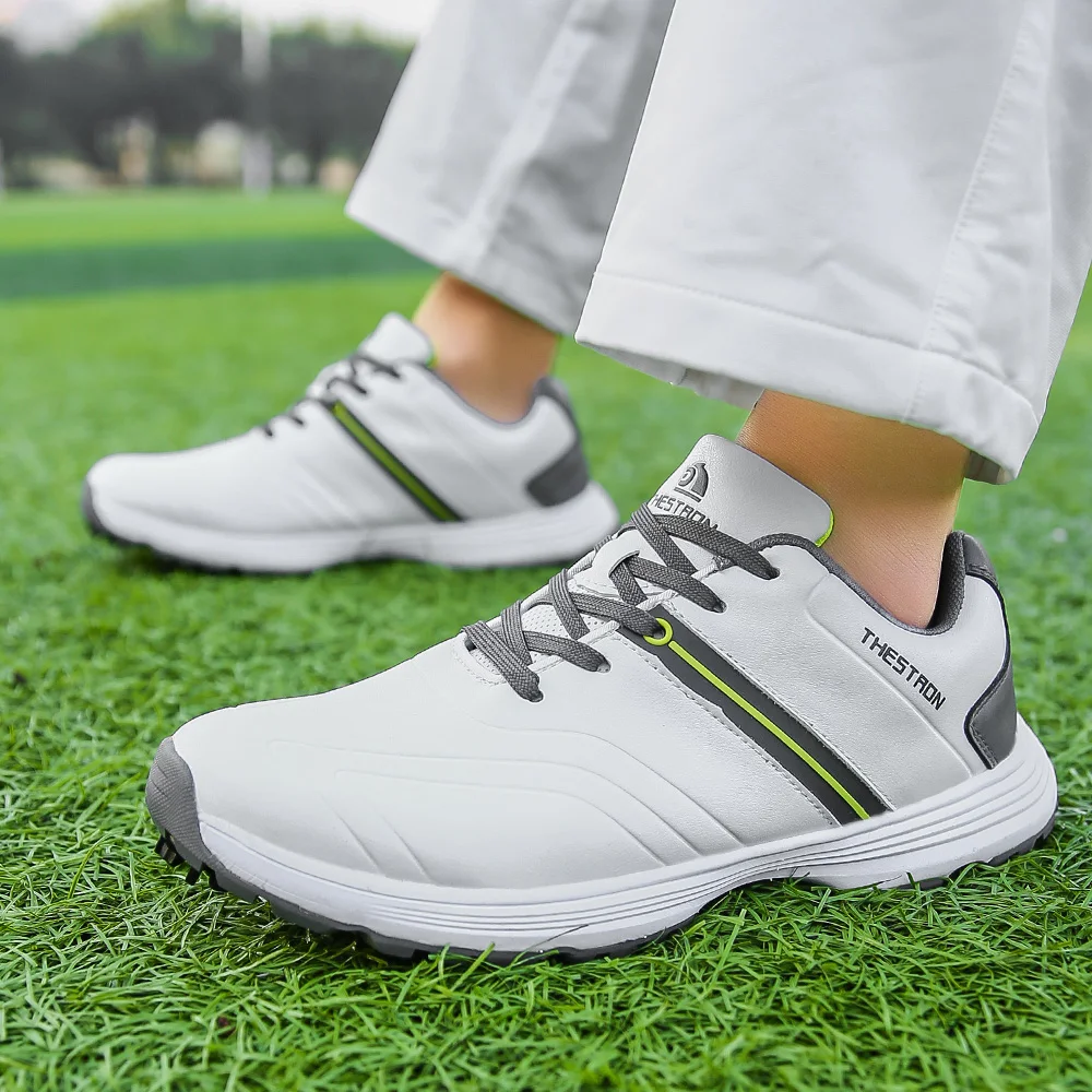 Professional Spikes Golf Shoes For Men White Leather Lace-up Golf Supplies Male Sneakers Waterproof Non-slip Men's Sports Shoes