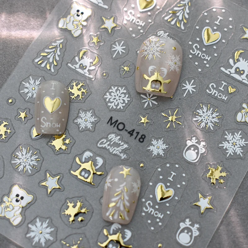 Gold Weihnachten Nail Art Aufkleber Y2K Bronzing Weihnachtsbaum Schneeflocke Schneemann Stern Sliders Cartoon Hirsch Bär Neujahr Maniküre Aufkleber – Detail 10