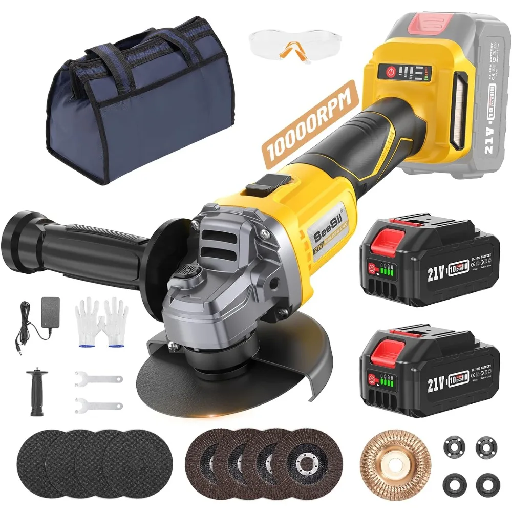 

Cordless Angle Grinder Kit -2x 4.0Ah Batteries, 10,000RPM Brushless Electric Metal Grinder w/ 4-1/2" Cutting Wheels, Flap Wheels