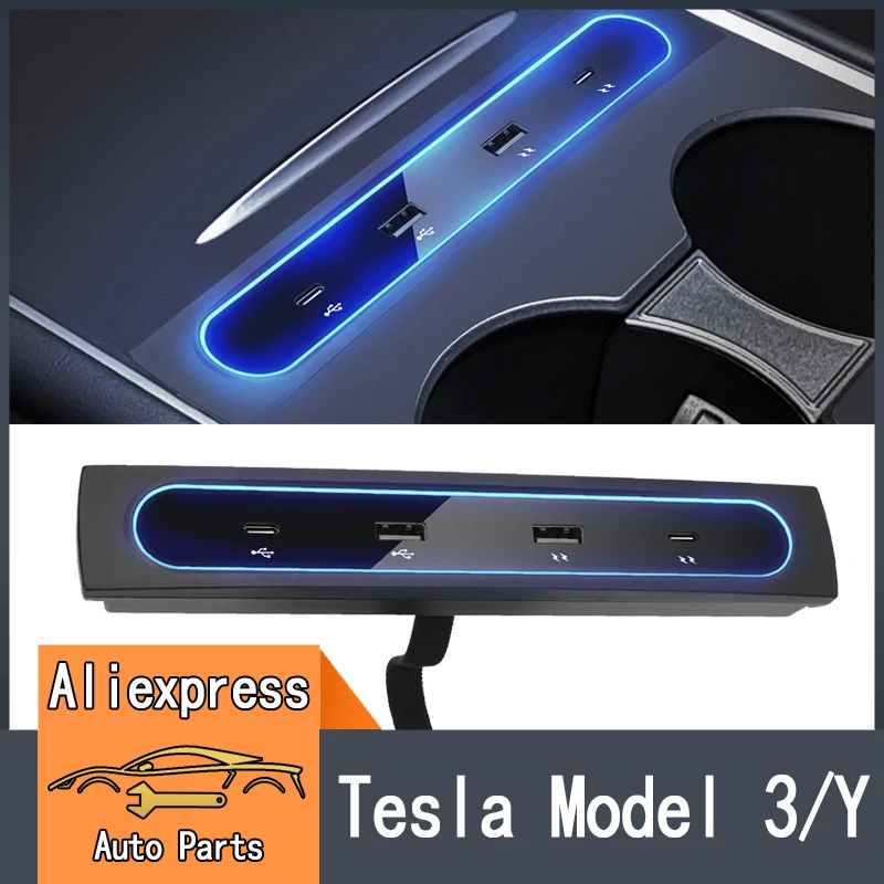 For Tesla Model 3 Y 2021 2022 27W Quick Charger USB Shunt Hub