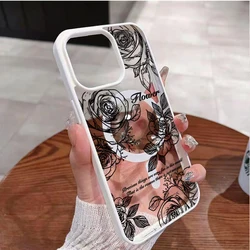 Elegant Black Rose Clear Phone Case with Magsafe Compatibility - iPhone 15 (WHITE)