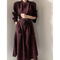 REALEFT Spring Autumn Single Breasted Women's Shirt Dresses Sashes 2024 New Stand Collar Korean Casual Straight Dress Female - Image 4