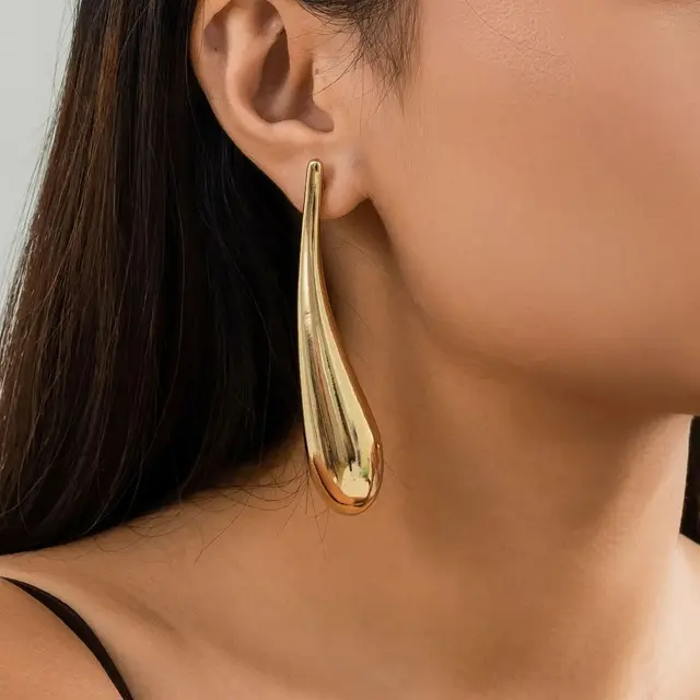 Exaggerate Big Water Droplet Drop Earrings for Women Trendy Simple Metal Statement Long Dangle Earrings Party Retro Jewelry Gift
