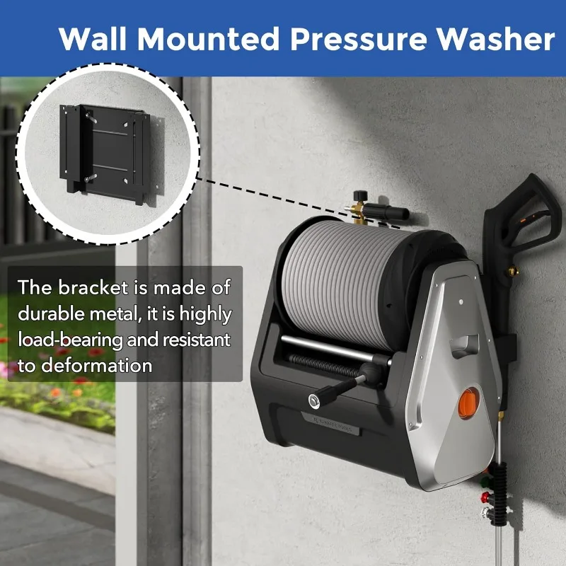 Grandfalls Pressure Washer PRO, Electric Wall Mount Pressure Washer,  Retractable Power Washer Reel Wall Mounted, Power Corded, Perfect for  Cleaning