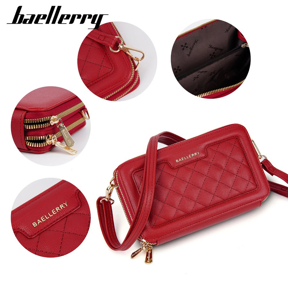 Baellerry Women's 2025 New Diamond Pattern Crossbody Bag Stylish Phone Purse with Zipper Closure Multifunctional PU Shoulder Bag