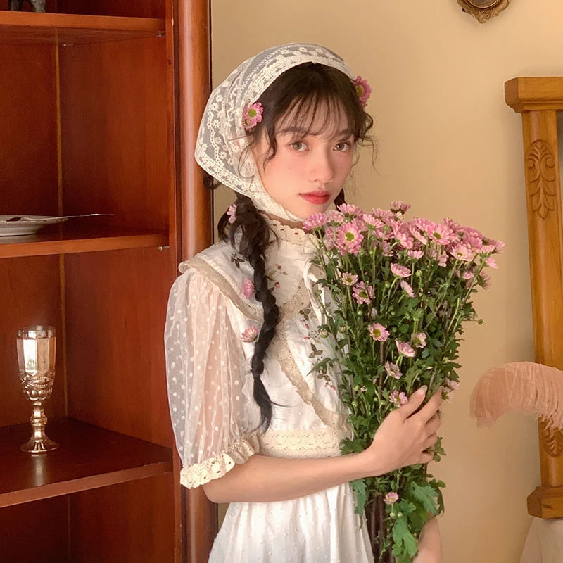 여름 레이스 삼각형 머리 스카프, 여성용 모자, 한국 스카프 머리띠, 헤어 액세서리, 스위트 터번 히잡