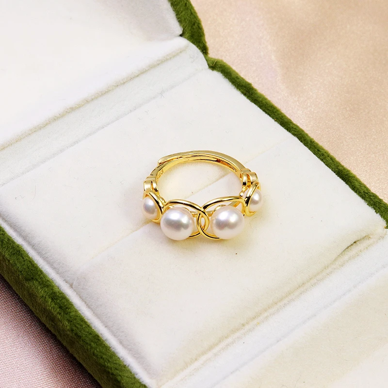 MULICHEN 4-6mm Multiple Freshwater Pearl Decoration Fashion Ring For Women 14K Gold Plated Open Ring Jewelry Wholesale