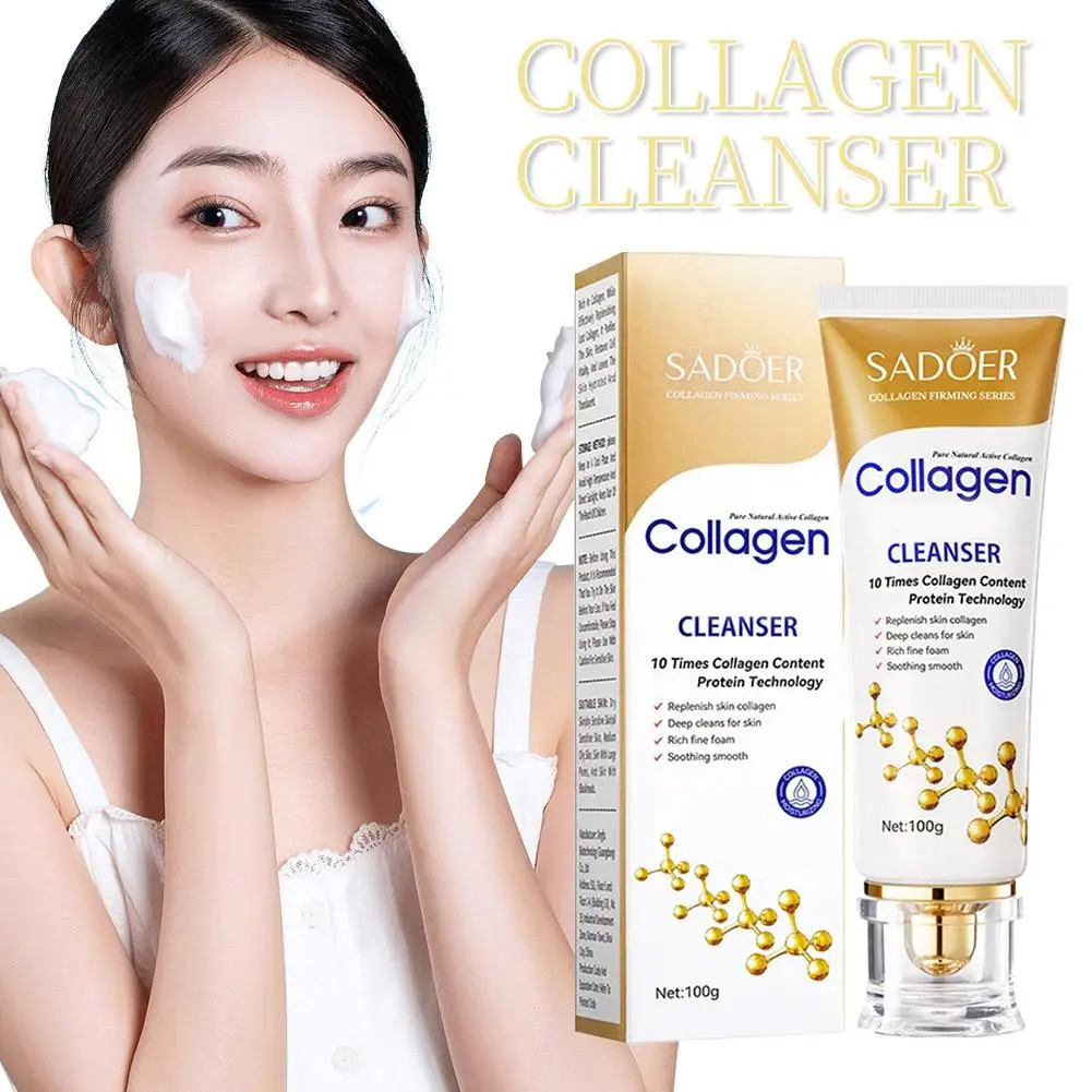 Collagen Cleansing Foam, Gentle Foaming Facial Cleanser With Collagen Face Wash For Deep Cleansing & Hydration Skincare 100g