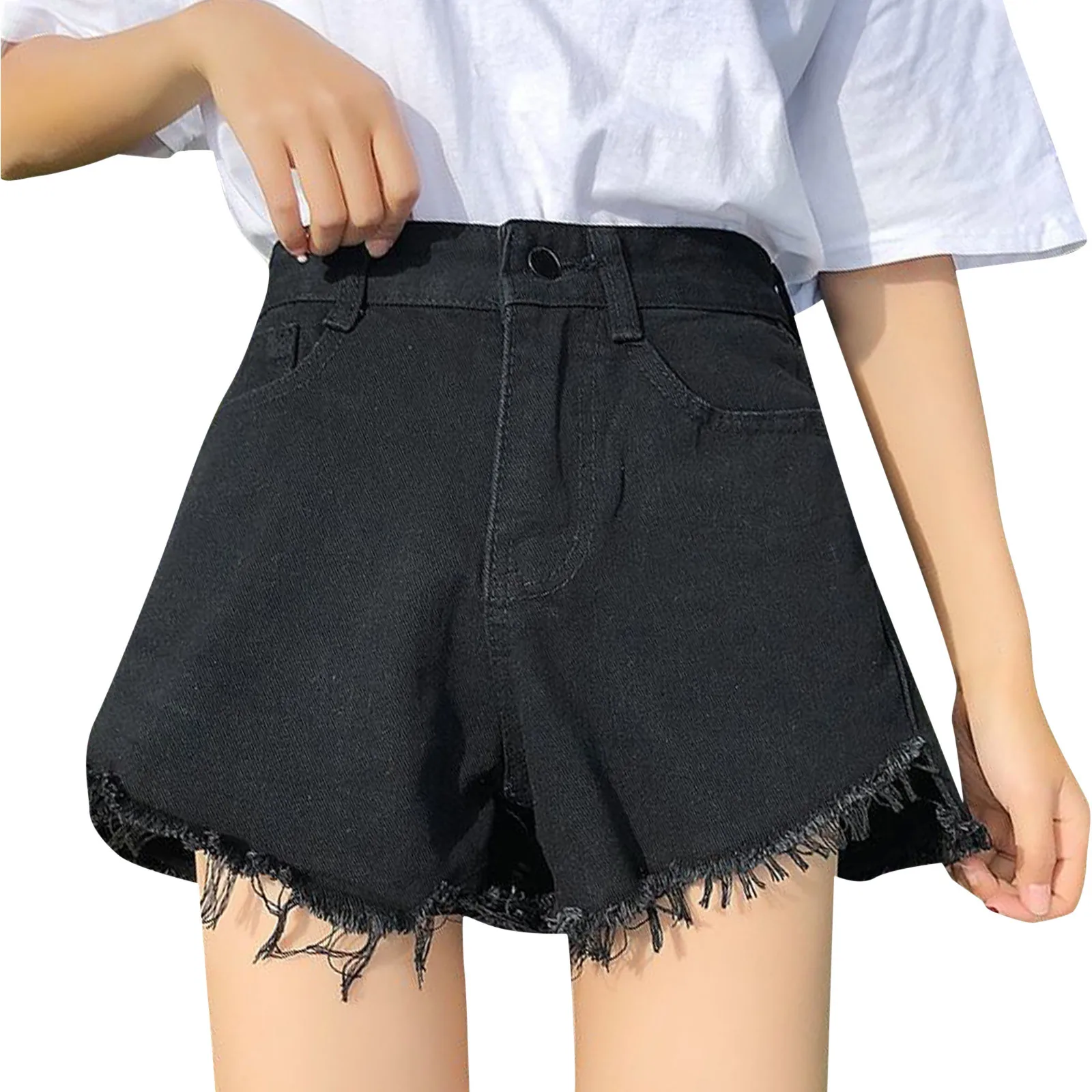 

High Waisted Korean Version Denim Shorts For Women'S Summer Loose A-Line Wide Leg Capris For Female Students Hot Pants 여름옷