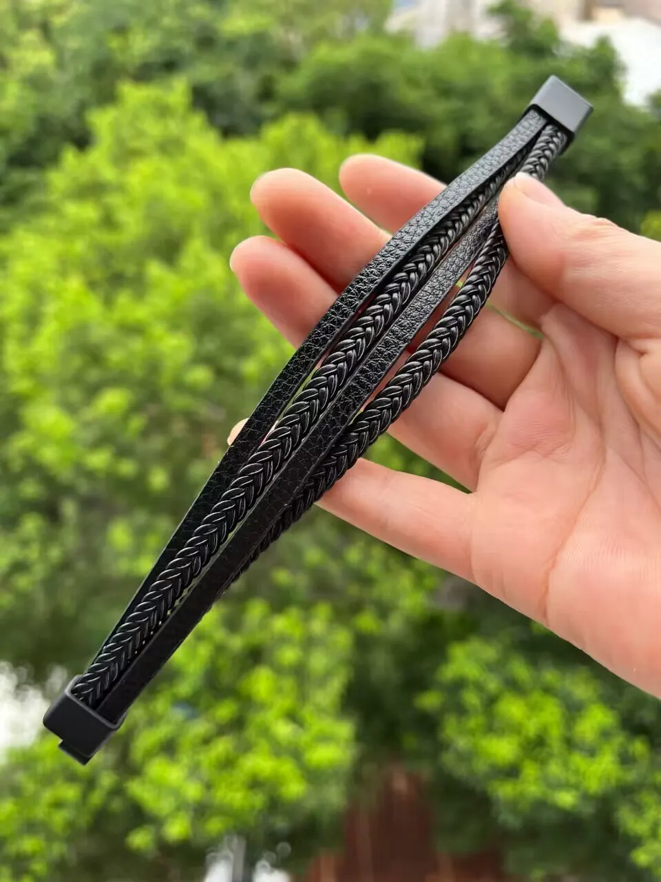 Stylish Multilayer Braided Leather & Stainless Steel Men's Bracelet