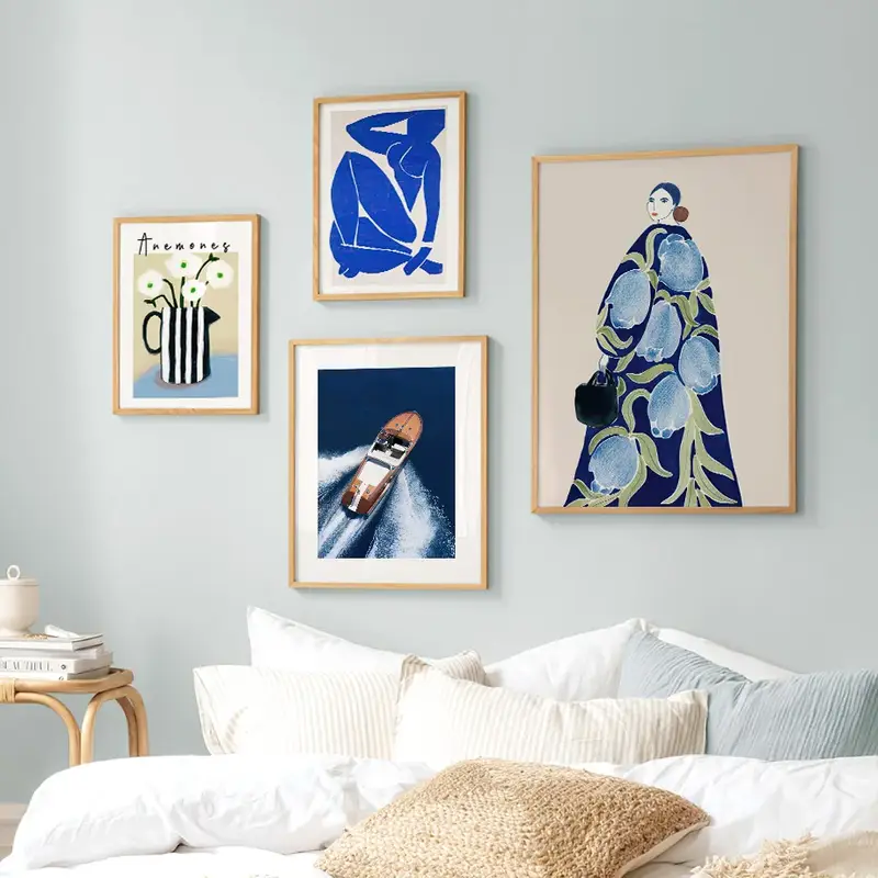 Abstract Blue Stripes Ocean Matisse Girl Flower Vase Wall Art Canvas Painting Posters And Prints Pictures For Living Room Decor - Image 4