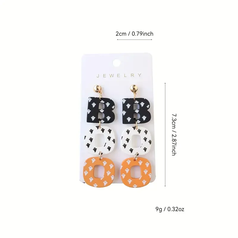 Cute Ghost Print BOO Halloween Acrylic Dangle Earrings for Women Fun & Quirky Party Jewelry Accessory Gifts