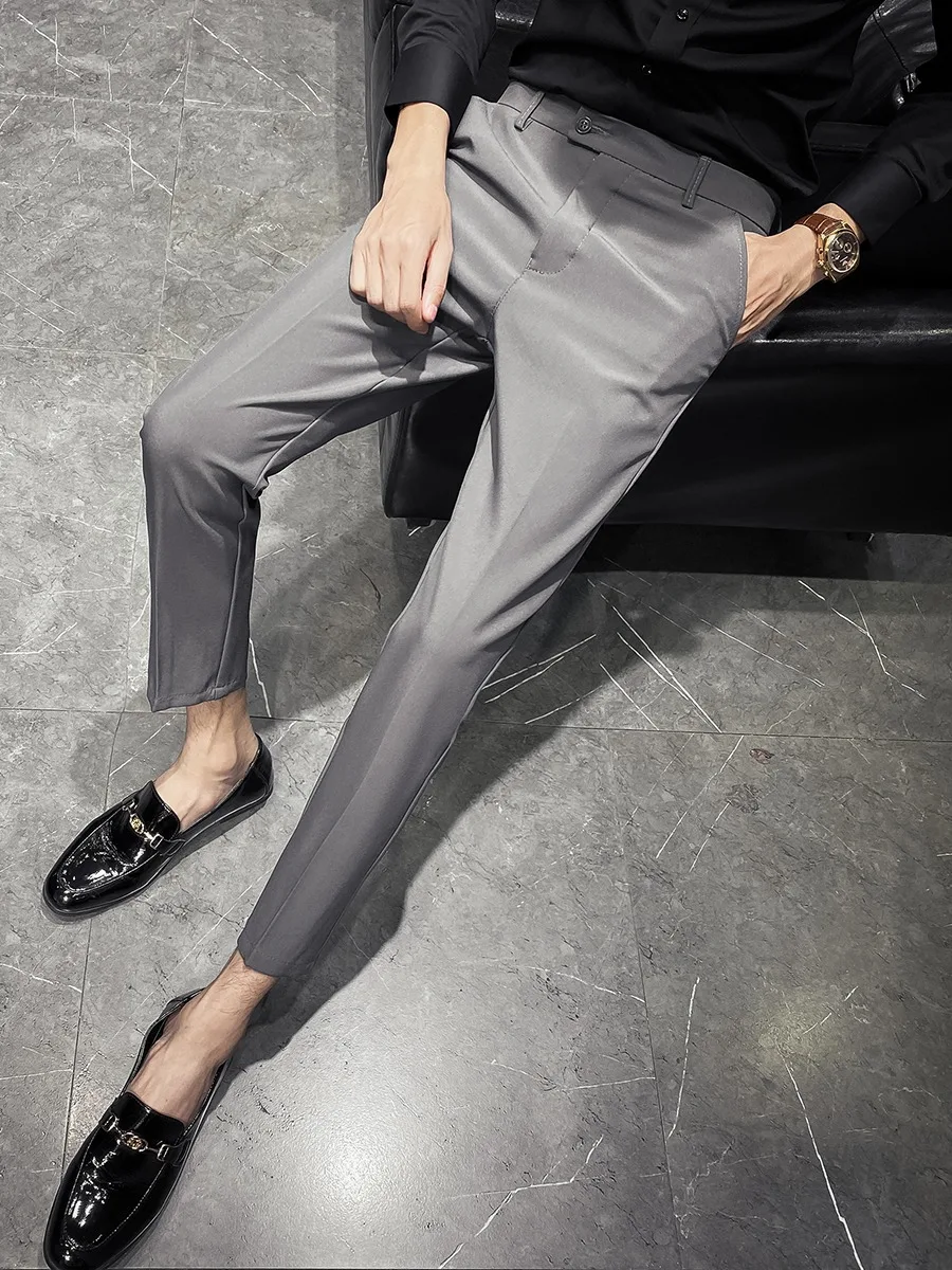 

Spring and Autumn Men's Fashion Men's Suit Men's Slim Fit cropped pants Versatile Straight leg pants 4873