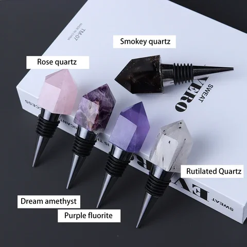 

1pc Natural crystal stone energy tower crystal column Rose quartz red wine stopper gem handicraft wine sealing tool