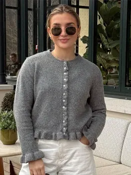 HH Sweater For Women Casual Solid O Neck Single Breasted Long Sleeve Knitted Cardigan Autumn Maternity Outfit Outwear Tops