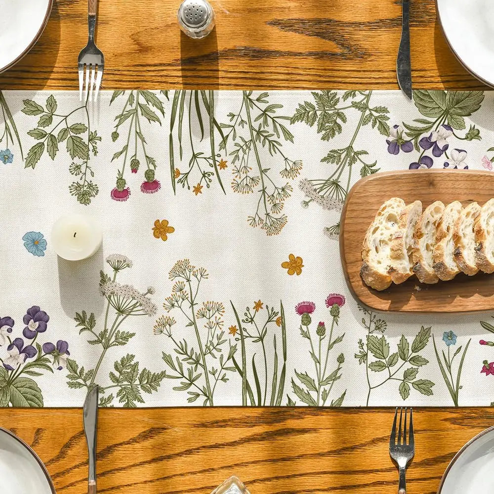 Spring Daisy Flowers Linen Table Runner Dresser Scarf Table Decor Farmhouse Kitchen Dining Table Runners for Wedding Party Decor 3