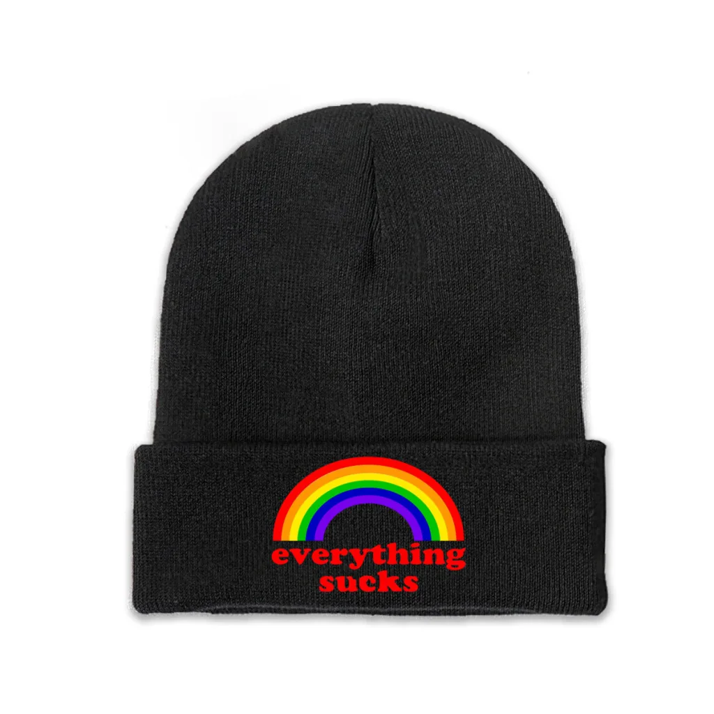 

Gay Lesbian Homosexual LGBT Pride Month Skullies Beanies Caps Everything Sucks Knitted Winter Warm Bonnet Hats Unisex Ski Cap