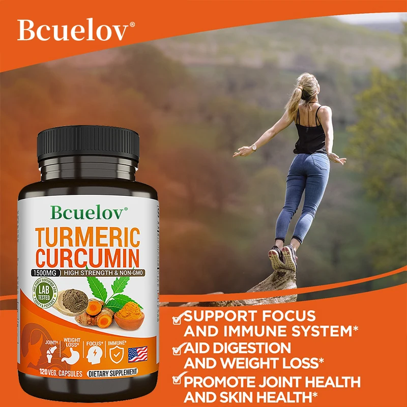 Turmeric Vegetarian Capsules-1500mg-Fast Absorption Black Pepper, Joints Heart Immune, Musculoskeletal