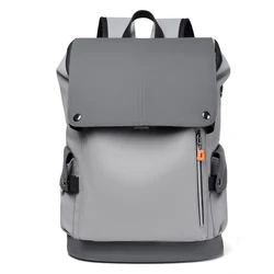Premium PU Leather Waterproof Men's Laptop Backpack with USB Charging Port - Ideal for Business and Urban Use (Light Grey)